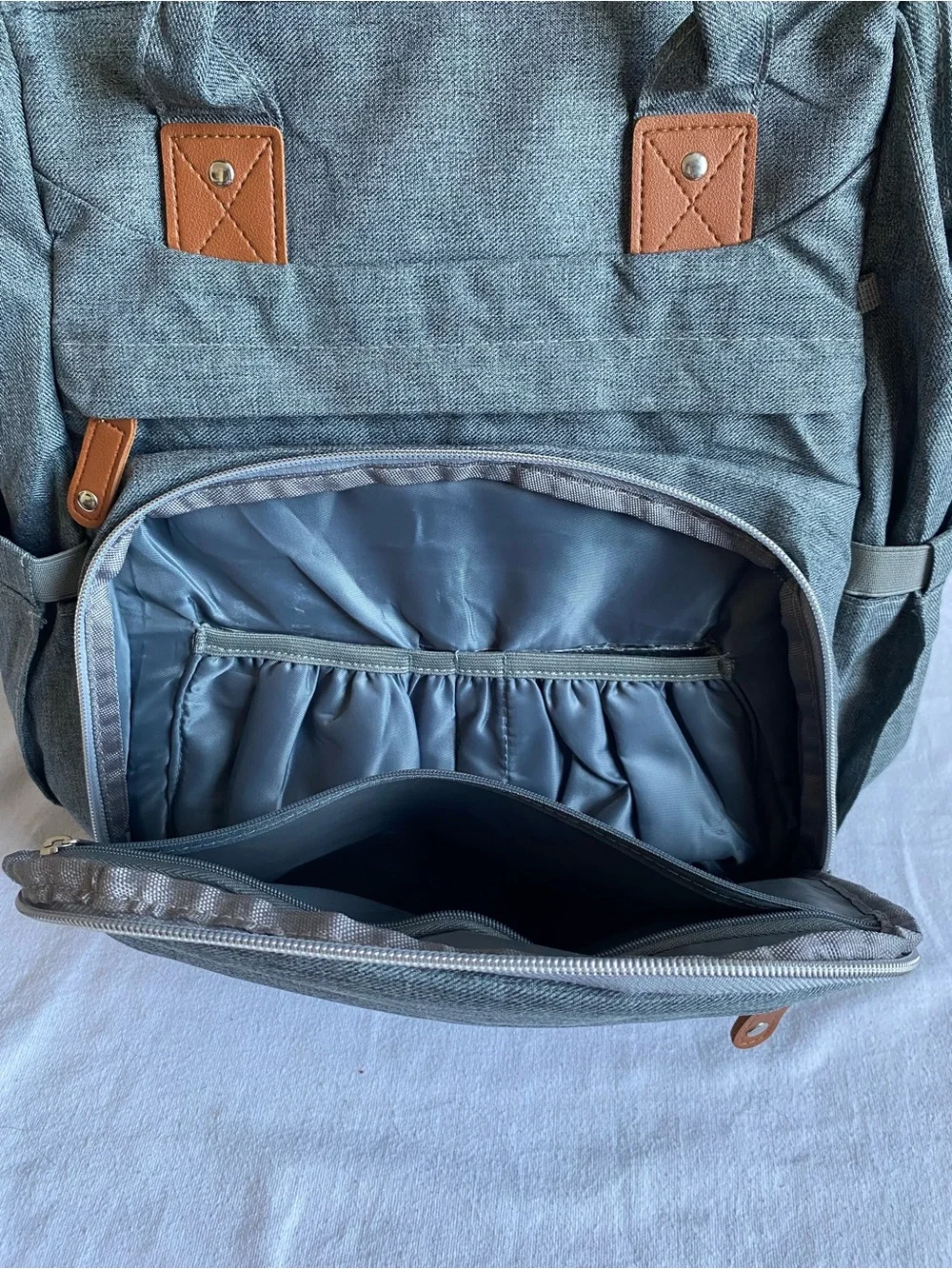 Derjunstar Gray Quilted Baby Backpack Diaper Bag with Accessories Portable